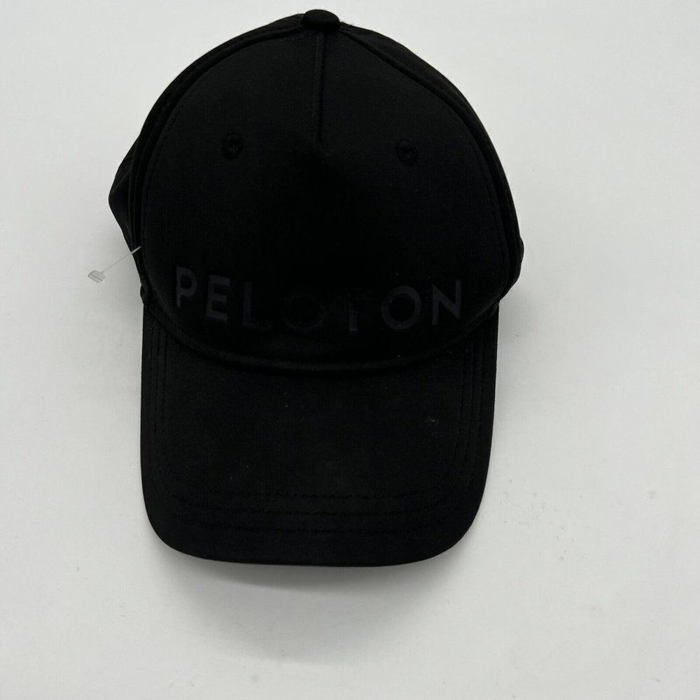 Peloton Cycling Hat Black Embossed Logo Adjustable Red Strap